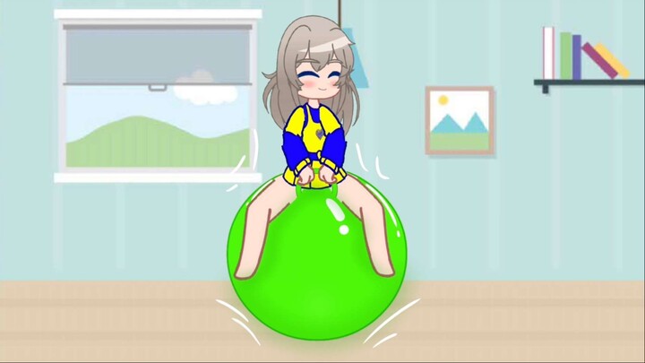2 Girl Bouncing on Yollow hopper ball