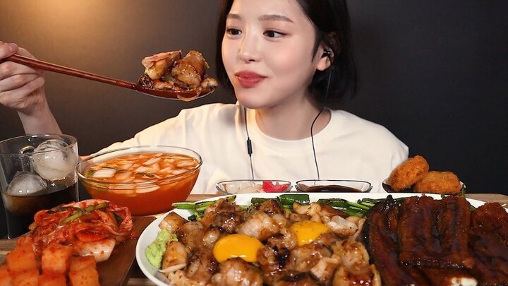 Pork Intestine Rice Bowl + Eel Rice Bowl + Croquette