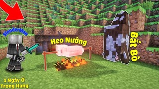 1 NGÀY SỐNG TRONG HANG NHƯ NGƯỜI NGUYÊN THỦY BẮT BÒ NƯỚNG HEO TRONG MCPE | Thử Thách SlenderMan