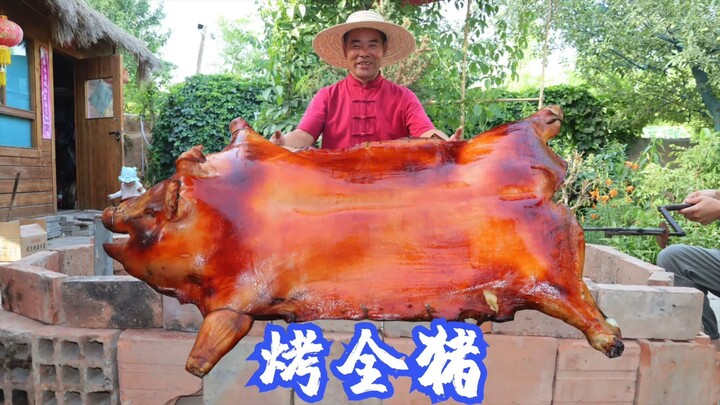 买了头人工养殖的黑山猪，食叔做成烤全猪，香气四溢，粉丝们解馋了 (2)