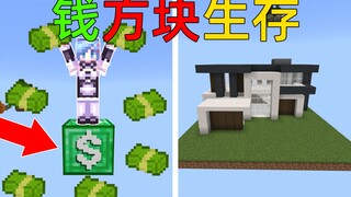 MC开局一个钱方块！挖掘获得金币？我能成为百万富翁购买别墅！我的世界Minecraft