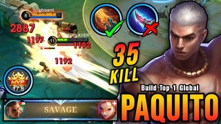 SAVAGE + 35 Kills!! Paquito Best One Hit Damage Build (MUST TRY) - Build Top 1 Global Paquito ~ MLBB