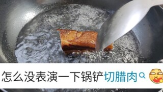 Pot, spatula, slice, cured meat