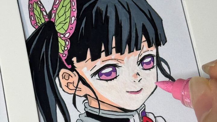 The white butterfly flies off, the purple butterfly follows—just as the young butterfly tries to cha