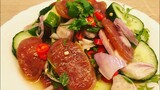 Spicy Chinese sausage salad | ยำกุนเชียงใส่แตงกวา พร้อมวิธีทำกุนเชียงทอดน้ำ