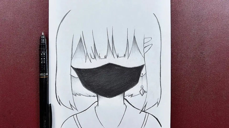 Easy anime sketch | how to draw anime girl wearing face mask step-by-step -  Bstation