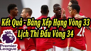 Kết Quả Ngoại Hạng Anh Vòng 33 - Bảng Xếp Hạng Mới Nhất - Lịch Thi Đấu Vòng 34