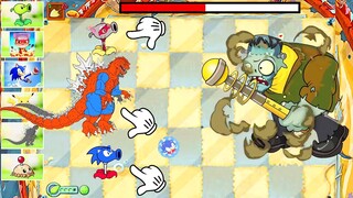 Red Godzilla+Peashooter+Hero Cat+Sonic vs Gargantuar Zombie Plants Vs Zombies