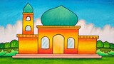 Cara menggambar masjid || Belajar menggambar dan mewarnai masjid