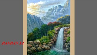 CARA MENGGAMBAR - MELUKIS PEMANDANGAN AIR TERJUN / HOW TO DRAW WATERFALL LANDSCAPE BY DANDAN SA, 38