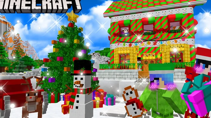 MineCraft สร้างบ้านคริสมาสต์แคนดี้ขนมหวานกลางหิมะต้อนรับคุณลุงซานตาคลอส