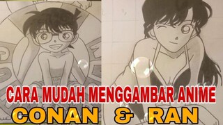 cara mudah menggambar anime detektif Conan. RAN dan conan