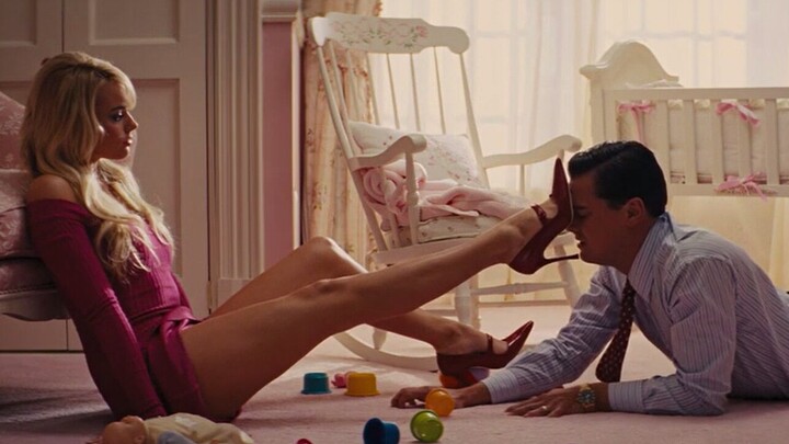The classic scene of Leonardo DiCaprio in <The Wolf of Wall Street>