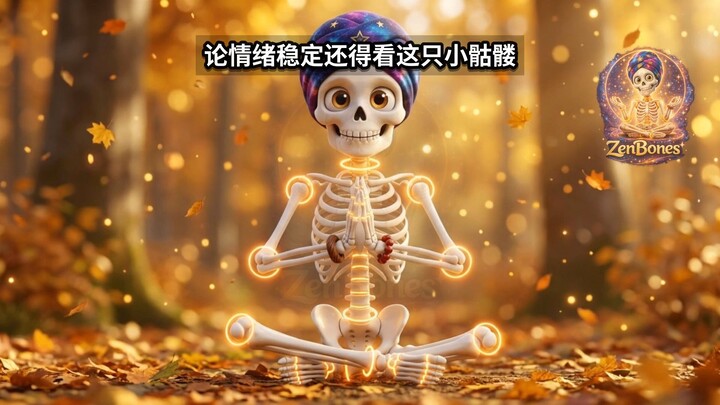 治愈系！当可爱小骷髅在金秋森林里练瑜伽，这也太静心了