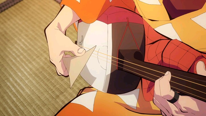 Zenitsu playing a guitar
