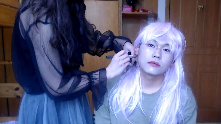 My little sister heard I was going to dress up as a girl, so she grabbed her makeup and came to help