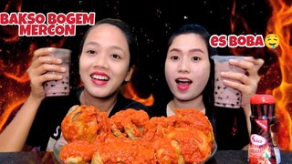 MUKBANG BAKSO BOGEM MERCON PEDAS MAMPUS, MINUMNYA ES BOBA🤤BAKSO MERCON JUMBO TERPEDAS!!