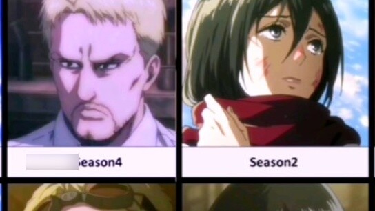 Comparison of the painting styles of each season of Attack on Titan: Mikasa becomes a girl and JOJO,