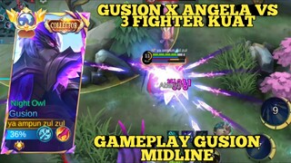 gusion x angela vs 3 fighter kuat, akankah menang? gameplay gusion