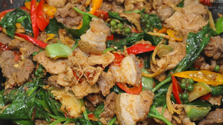 ผัดเผ็ดหมูป่า เนคนิคทำแล้วหนังไม่เหนียวนุ่มอร่อย รสชาติเข็มข้น Stir Fried Wild Boar with Red Curry