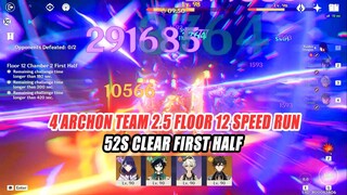 Raiden Shogun Zhongli Venti Bennett - 4 Archon Team Speed Run 2.5 Floor 12 - 52s First Half