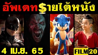 อัพเดทรายได้หนัง Morbius - Sonic -The Batman - Uncharted - Spider Man - แดงพระโขนง อื่นๆ ณ4 เม.ย. 65