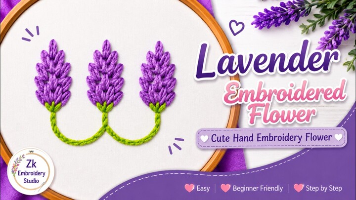 Beautiful Lavender Flower Embroidery | Easy Hand Embroidery Tutorial 🌿💜 #LavenderEmbroidery