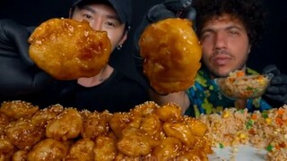 ASMR CHINESE FOOD MUKBANG w BENNY BLANCO   PANDA EXPRESS ORANGE CHICKEN COPYCA