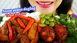 ASMR ASAM PEDAS DAGING SAPI, TELUR BALADO, PETE LALAPAN | ASMR MUKBANG INDONESIA