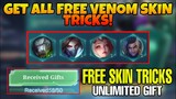 TRICKS! HOW TO GET ALL FREE VENOM SKIN IN VENOM SQUAD GIFT EVENT | FREE SKIN VENOM SQUAD GIFT | MLBB