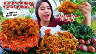 AYAM GORENG LENGKUAS TUMIS BUNGA PEPAYALALAPAN MENTAH JENGKOL TUA DAUN PEPAYA REBUS SAMBEL TERASI