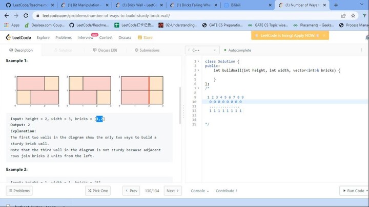 2184. Number of Ways to Build Sturdy Brick Wall part-1