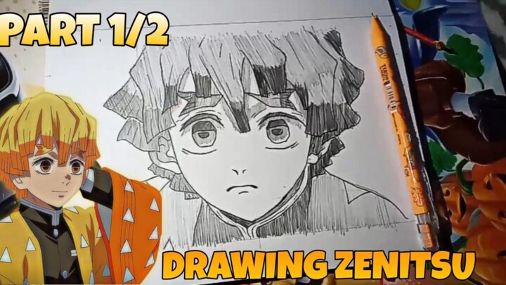 DRAWING ZENITSU AGATSUMA DARI ANIME DEMON SLAYER [PART 1/2] (BNW)