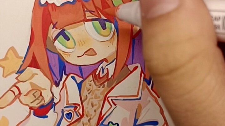 [Paint with a brush pen] Let’s draw it.