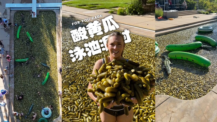 Menuangkan 50.000 batang acar ke dalam kolam renang untuk mengadakan pesta kolam renang 🥒