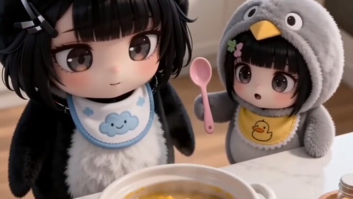 Penguin kecil minum bubur · Uji coba 2 [Guga Bayi]