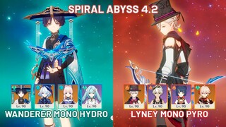 C0 Wanderer + Furina Mono Hydro & C0 Lyney Mono Pyro | Spiral Abyss 4.2 | Genshin Impact