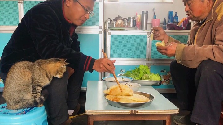 Cats are family too, so of course they need to send a representative to mealtime!