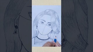 How to draw a girl with mask...#shorts #pencil sketch #pencil drawing #step by step #girl with mask