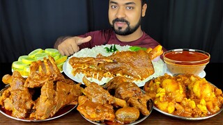 HUGE SPICY MUTTON CURRY, MUTTON FAT CURRY, MUTTON LEG PIECE, RICE, SALAD ASMR MUKBANG EATING SHOW ||