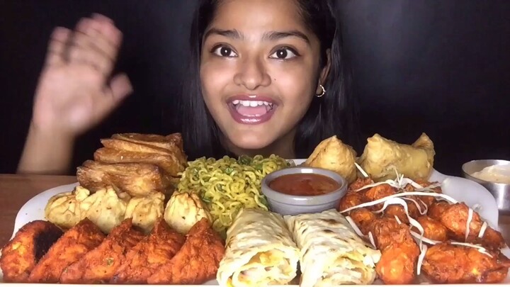 TANDOORI MOMOS, EGG ROLLS, SAMOSA, MANCHURIAN, MASALA MAGGI, VEGETABLE PUFFS, EATING SOUNDS, MUKBANG