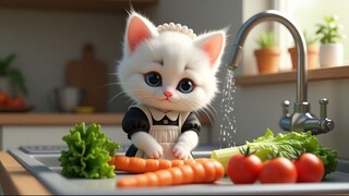🍅 Adorable Chef: Kitten’s Veggie Prep in Action! 🐾💖 | #cat #kitten #vlog #cute