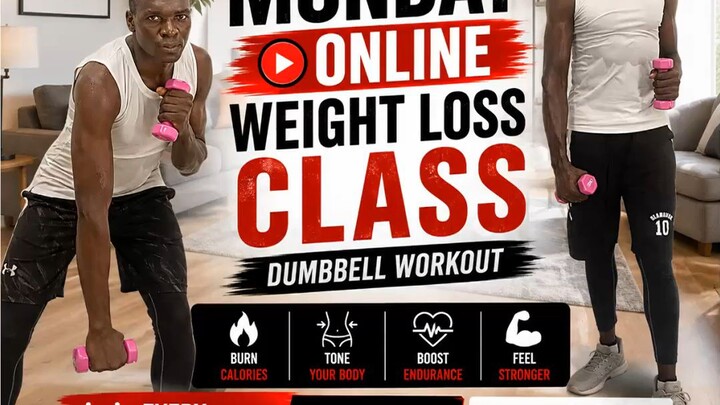 Aerobics workout. Fat burning workout using dumbbells