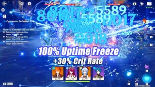 Childe Rosaria Ganyu Xingqiu 100% Uptime Freeze & 30% Crit Rate Bonus 2.2 Floor 12 Gameplay