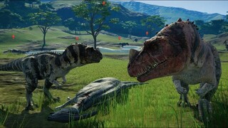 Island Sanctuary - 3 Carnotaurus & 3 Ceratosaurus Hunting Parasaurolophus, Pachy & Homalocephale