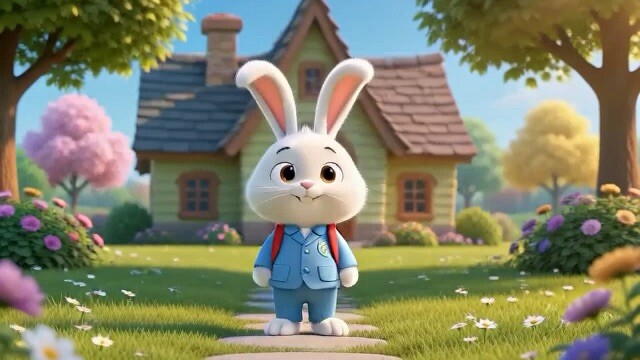 Rabbit going to school