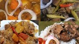 Mukbang Pork caldereta and pork chicken adobo pilipino food