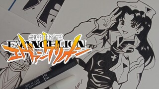 Misato Katsuragi - Neon Genesis Evangelion| Black and White Art (SPEED DRAWING)