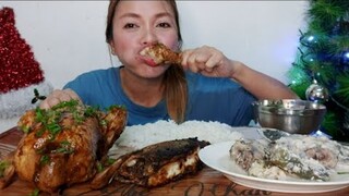 MUKBANG/ONE WHOLE ROASTED CHICKEN,BANGUS NA MAY PALAMAN AT GINATAANG TULINGAN collab@Rhea Yvette