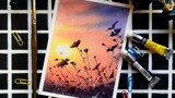 [Hội họa] Vẽ tranh màu nước cánh đồng hoa lúc hoàng hôn